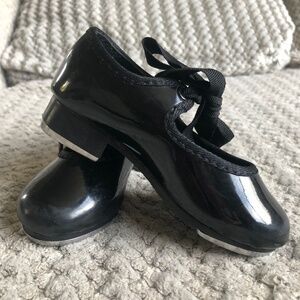 Bloch Techno Tap Shoes Solid Black Tie Patent Leather Small Girl Toddler Size 5